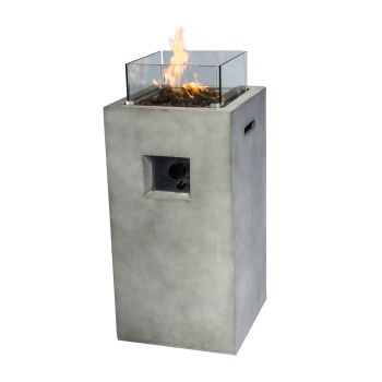  Outdoor 16.5 Inch Large Square Light Concrete Propane Gas Fire Pit - Stone Grey - 42 x 80 x 80 cm