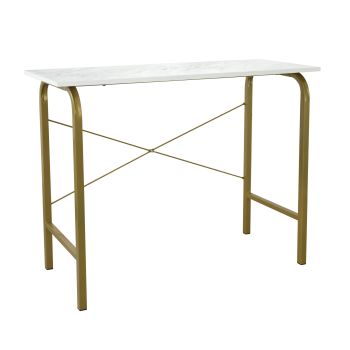  40" Home Office Computer Desk with Metal Base - Brass/White - 100 x 74 x 74 cm