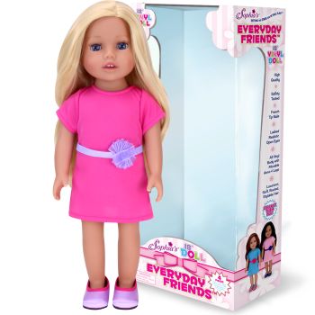 Sophia's 18" Doll Chloe Blonde Vinyl Doll in Hot Pink Dress & Purple Satin Shoes - Blush - 15 x 10 x 46 cm