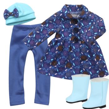 Sophia's 14.5" Doll Print Coat, Pink Shirt, Leggings Hat & Suede Boots - Blue/Light Blue - 46 x 18 x 10 cm
