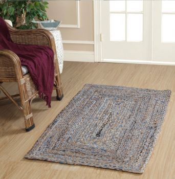 JEANNIE Rectangle Rug Braided with Recycled Denim - Jute - L60 x W90 - Blue