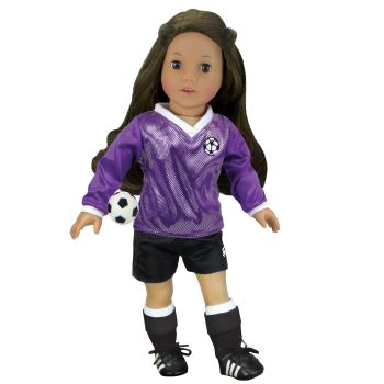Sophia's 18" Doll Soccer Outfit, Ball, Socks, Cleats & Shin Guards - Purple/Black - 30 x 33 x 3 cm