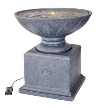 Kew Bowl & Plinth Water Feature - Fibreclay - L78.8 x W78.8 x H127 cm - Grey