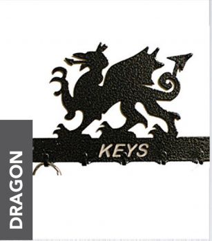 Welsh Dragon Key Holder - Rack - Solid Steel - W15 x H9 cm - Black