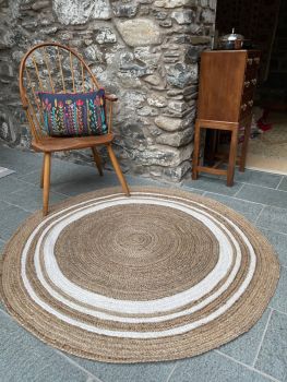 KHIDAKEE Round Border Beige Rug with Hand Woven - Jute - L120 x W120 - Natural