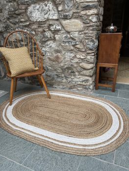 KHIDAKEE Oval Rug Braided with Ivory Border - Jute - L60 x W180 - Natural
