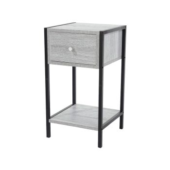 Kelly One-Drawer Compact Bedside Cabinet - Metal - L33 x W33 x H55 cm - Grey Oak Effect/Black - Flat Packed