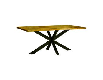 Kerela Artificial Edge Spider Leg Dining Table - Mango Wood/Iron - L80 x W140 x H76 cm - Mango PP Saw Finish 