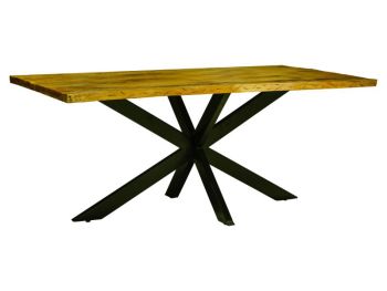 Kerela Artificial Edge Spider Leg Dining Table - Mango Wood/Iron - L100 x W200 x H76 cm - Mango PP Saw Finish 