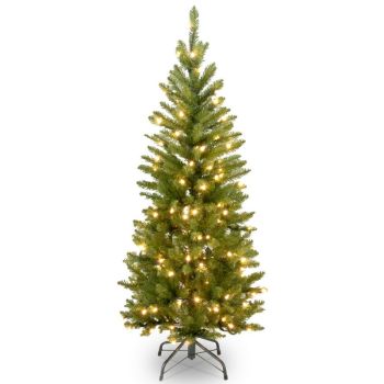 7.5 Feet Kingswood Fir Pencil Tree with 350 Warm LED Lights Hinged Tree - White