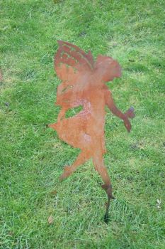 Large Fairy Rust to Rust - Garden Ornament - Solid Steel - L28 x W21.6 x H40.6 cm