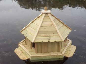 Buttercup Hexagonal Floating Duck House - Large, Waterfowl Nesting Box for Pond or Lake - Pressure Treated Timber