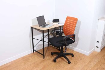 2 Drawer Desk with Oak Effect and Grey Metal Legs - 0 - 120 x 60 x 76 cm - Oak/Black