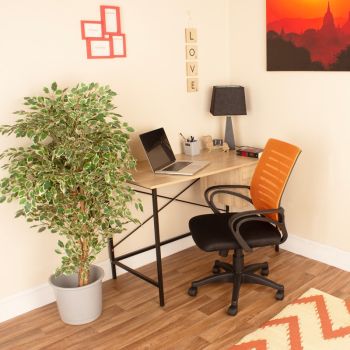 2 Drawer Desk with Loft Home Office Chair - Oak/Black/Orange Mesh