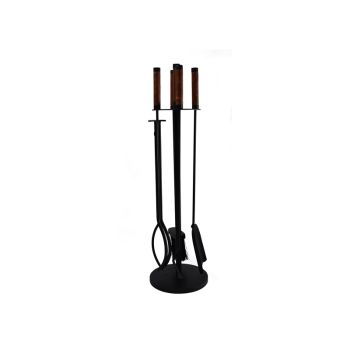 Leather Handle Fireside Companion Set - Iron - L20 x W20 x H71.5 cm - Black