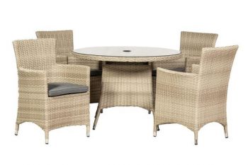 LISBON 4 Seater Round Carver Dining Set 110cm Round Table with 4 Carver Chairs including Cushions