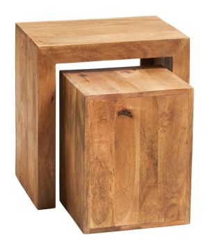 Toko Light Mango Cubed Nest of 2 Tables - Solid Mango Wood - L35 x W51 x H55 cm