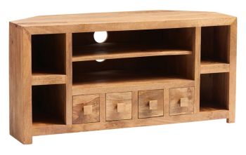 Toko Light Mango Corner TV Unit Open - Solid Mango Wood - L45 x W110 x H55 cm