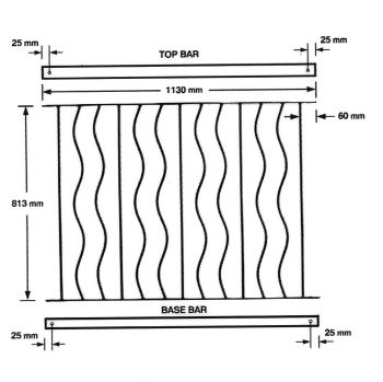 Ripple Decking Fence Panel - Solid Steel - FIts Gap of 1130 mm x 813 mm High - Electro Galvanised/Black Powder Coated