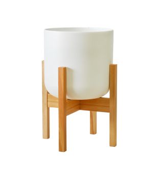 Lisbon Pot and Stand - Ceramic - L20.5 x W20.5 x H34.5 cm - White