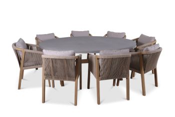 Luna Ellipse Concrete Table with 8 Roma Chairs Dining Set - Acacia Hardwood - Warm Grey