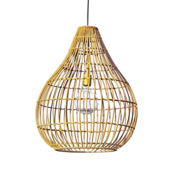  Open Weave Wicker Patio Solar Powered Pendant Light with Bulb and Remote Control - Brown - 39 x 47 x 47 cm