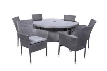 Malaga 6 Seater Stacking Dining Set with Cushion - Synthetic Rattan - H73 x W140 x L140 cm - Slate Grey