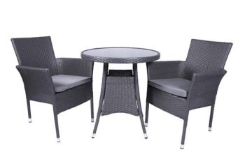 Malaga 2 Seater Stacking Bistro Set with Cushion - Synthetic Rattan - H73 x W70 x L70 cm - Slate Grey