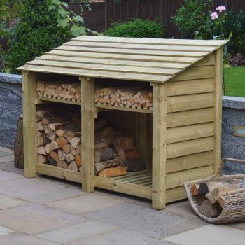 Hambleton 4ft Log Store with Kindling Shelf - L80 x W180 x H128 cm - Light Green