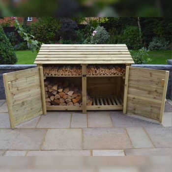 Hambleton 4ft Log Store with Doors and Kindling Shelf - L80 x W180 x H128 cm - Light Green