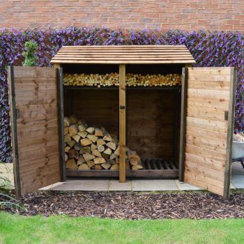 Hambleton 6ft Log Store with Doors and Kindling Shelf - L80 x W180 x H181 cm - Rustic Brown