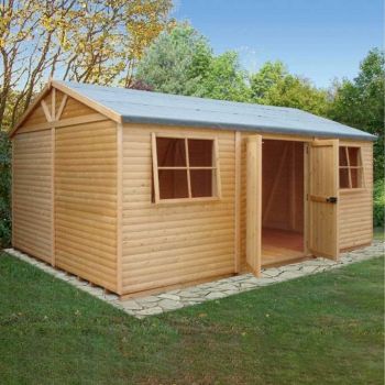 Shiplap Mammoth Loglap 12' x 18' Shed Double Door with Two Opening Window