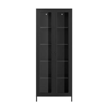 Mase Storage Cabinet - Steel/Glass - L35 x W70 x H180 cm - Black - Flat Packed