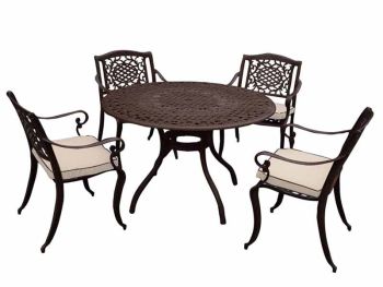 Ballygowan 4-Seat Round Set (H'Bronze/Cream) - Aluminium - Outdoor Garden Furniture - Dining Set - Chocolate