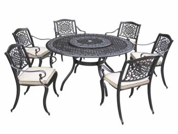 Ballygowan 6-Seat Round Set (H'Bronze/Cream) - Aluminium - Outdoor Garden Furniture Dining Set - Chocolate & Cream