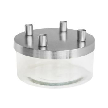 Candle Holder with Bowl - Metal/Glass - L20 x W20 x H9.5 cm - Silver/Glass