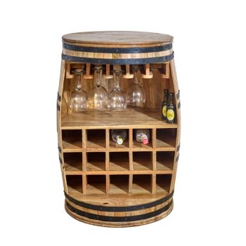 Surrey Solid Dark Barrel Wine Sideboard - Solid Mango Wood - L58 x W58 x H90 cm