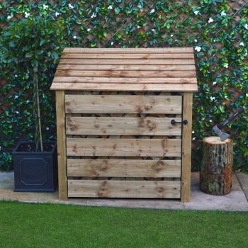Greetham 4ft Log Store with Doors - L80 x W123 x H128 cm - Rustic Brown