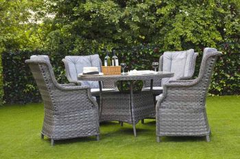 Amalfi 4-Seat Round Set - Dark Grey - Weave Rattan -Table & Chair Set - Outdoor Garden Furniture 