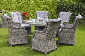 Amalfi 6-Seat Round Set - Dark Grey- Weave Rattan -Table & Chair Set- Outdoor Garden Furniture 