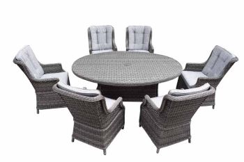 Amalfi 6-Seat Oval Set - Dark Grey - Weave Rattan - Table & Chair - Outdoor Garden Furniture 