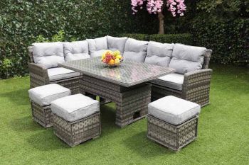 Amalfi Adj Casual Dining Set - Dark Grey - Weave Rattan - Outdoor Garden Furniture 