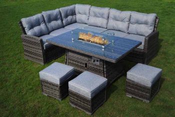 Amalfi Large Casual Firepit Corner Set - Dark Grey - Weave Rattan - Outdoor Garden Furniture 