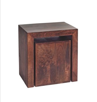 Toko Dark Mango Cubed Nest of 2 Tables - Solid Mango Wood - L35 x W51 x H55 cm
