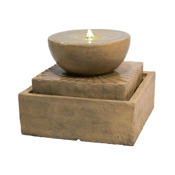  Outdoor Basin 2Tier fountain water feature with LED Light - Light Brown - 51 x 40 x 40 cm