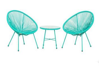 MONACO Green / Emerald 3pc Egg Chair Set With Screw in Legs and 50cm Diameter Glass Top Table