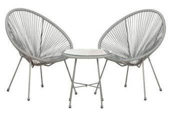 MONACO Grey 3pc Egg Chair Set
With Screw in Legs and 50cm Diameter Glass Top Table