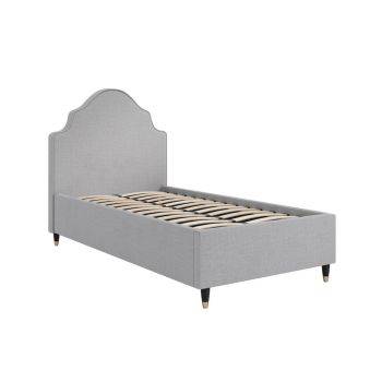 Monterey Single Bed Frame (Pack of 2) - Linen Blend/Wood - L209.5 x W105 x H127 cm - Light Grey/Black - Flat Pack