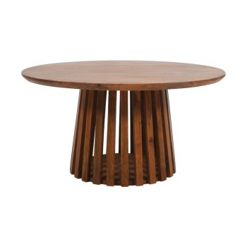 Slatted Round Coffee Table - Mango Wood - L80 x W80 x H42 cm