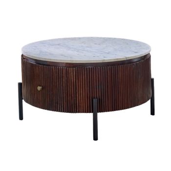 Opal Round Fluted Coffee Table with Marble Top & Metal Legs - - L80 x W80 x H45 cm